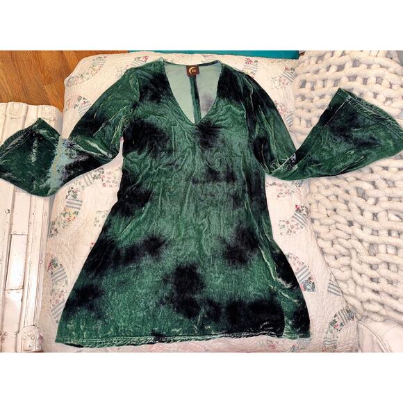 BLU MOON PLANET BLUE VELVET TIE DYE BELLSLEEVE STEVIE NICKS DRESS - Picture 5 of 9